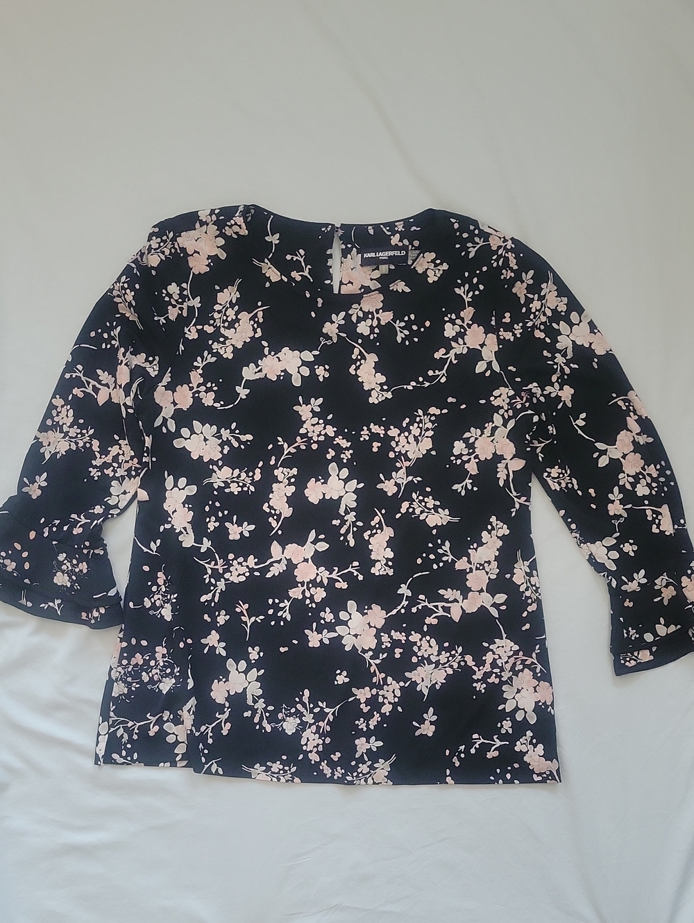 Karl Lagerfeld Black Blouse with Pale Pink Floral Print